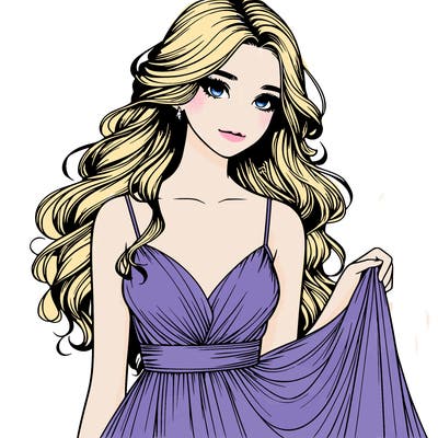 realistic girl in flowy silky prom dress
