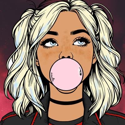 realististic girl blowing bubble -gum
