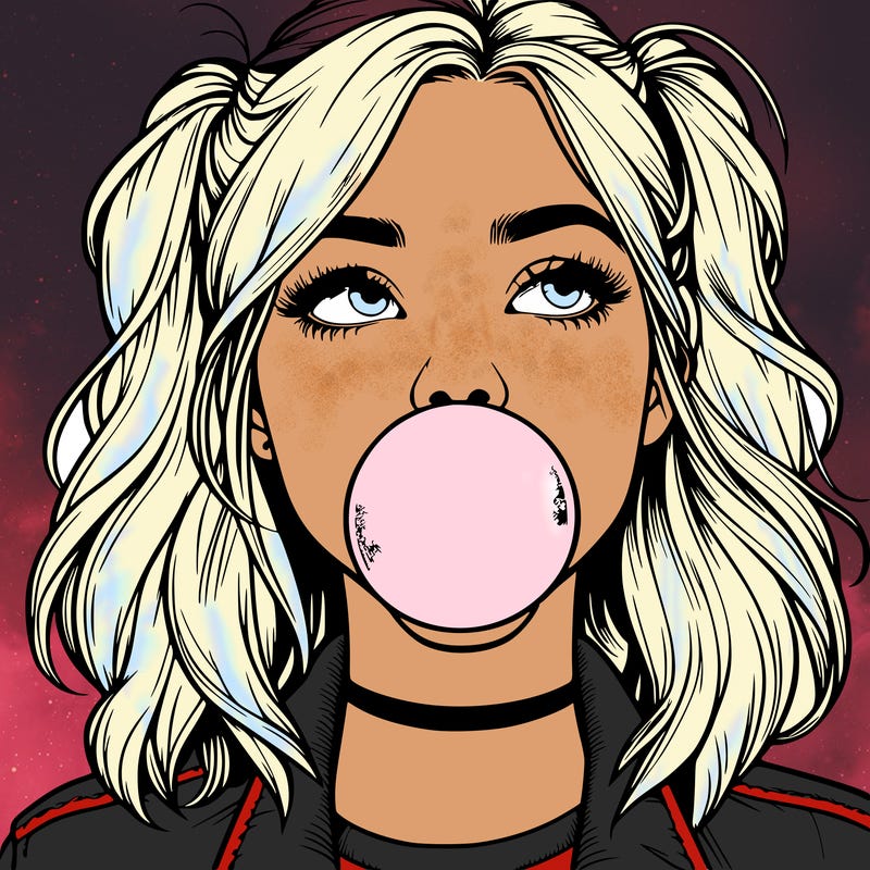 realististic girl blowing bubble -gum