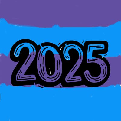 one line scrawled numbers sketch design “2025”