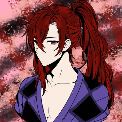 realistic hot anime boy with long ish hair put in a pony tail