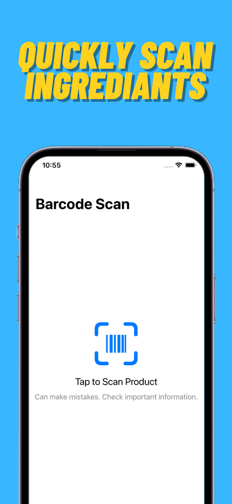 Allerly - Interfaz de la aplicación Allerly que muestra la función de escáner de códigos de barras para verificar rápidamente los ingredientes de los productos en busca de alérgenos alimentarios