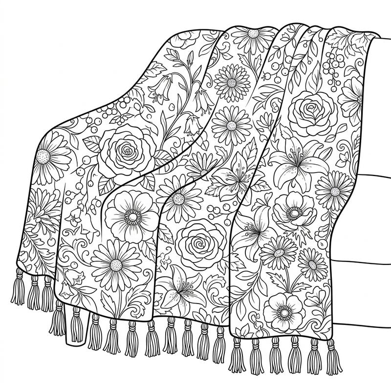 Wrap yourself in creativity with this detailed coloring page of a garden floral throw blanket. Discover an abundance of beautiful blooms, ready for your artistic touch.