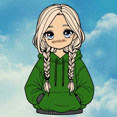 a realistic girl with a oversized hoodie and she has braids