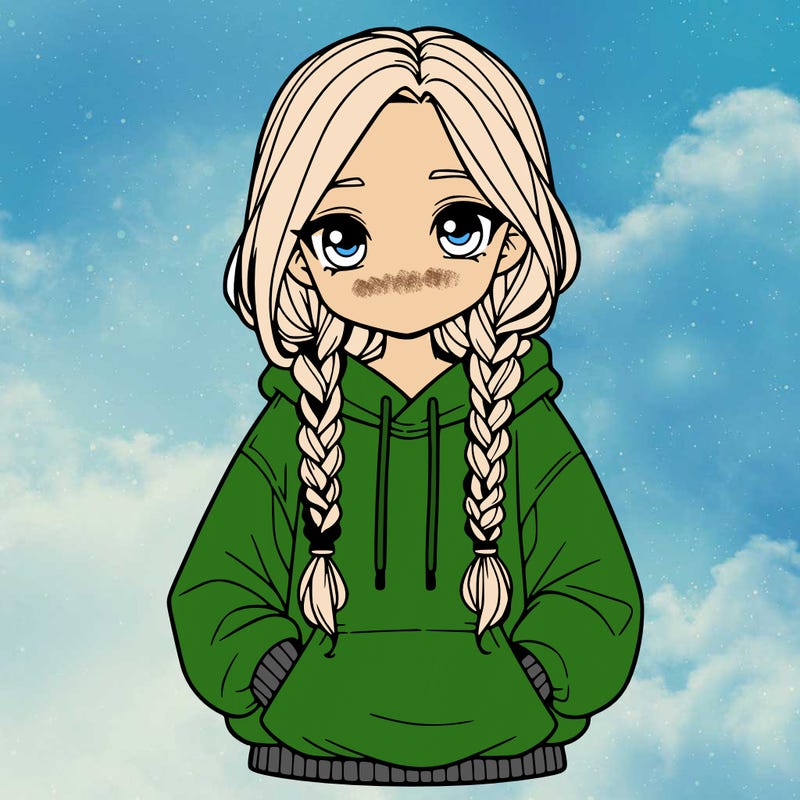 a realistic girl with a oversized hoodie and she has braids