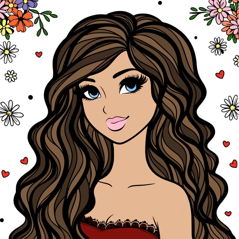 pretty woman with long wavy hair