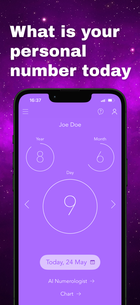 Pocket Numerology - Pocket Numerology daily forecast screen showing personal year month and day numbers