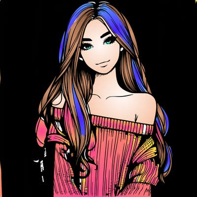 realistic girl with long hair wearing an off the shoulder sweater