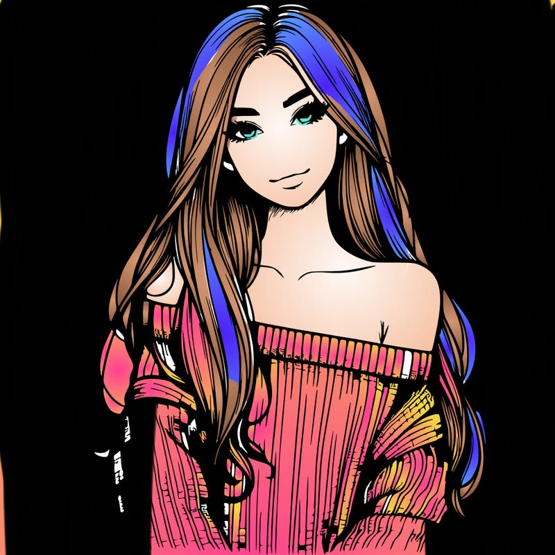 realistic girl with long hair wearing an off the shoulder sweater