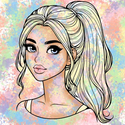 realistic girl with a ponytail on her hair and lips