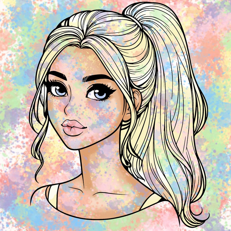 realistic girl with a ponytail on her hair and lips