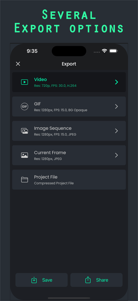 Superimpose V - Video Editor - Export options in Superimpose V video editor including video and GIF formats