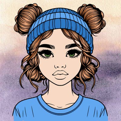 realistic girl with buns in her hair with a beanie on