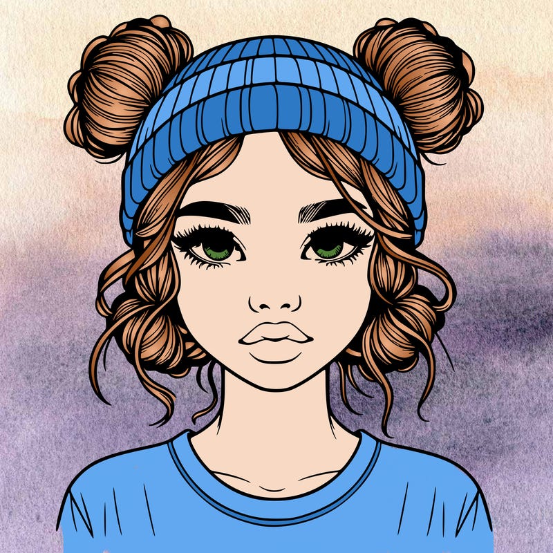 realistic girl with buns in her hair with a beanie on