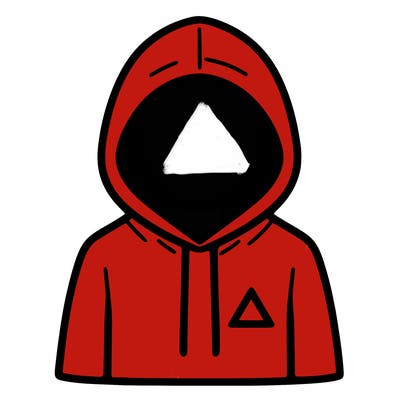 a person with non face waering a hoodie with a small triangle symbol