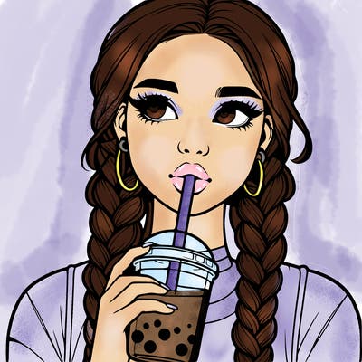 realistic girl with braided hair drinking boba