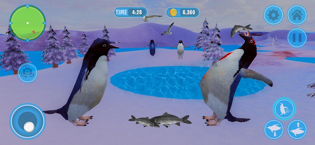 Penguin Bird Simulator 3D - A penguin catching a fish in the Penguin Bird Simulator 3D mobile game