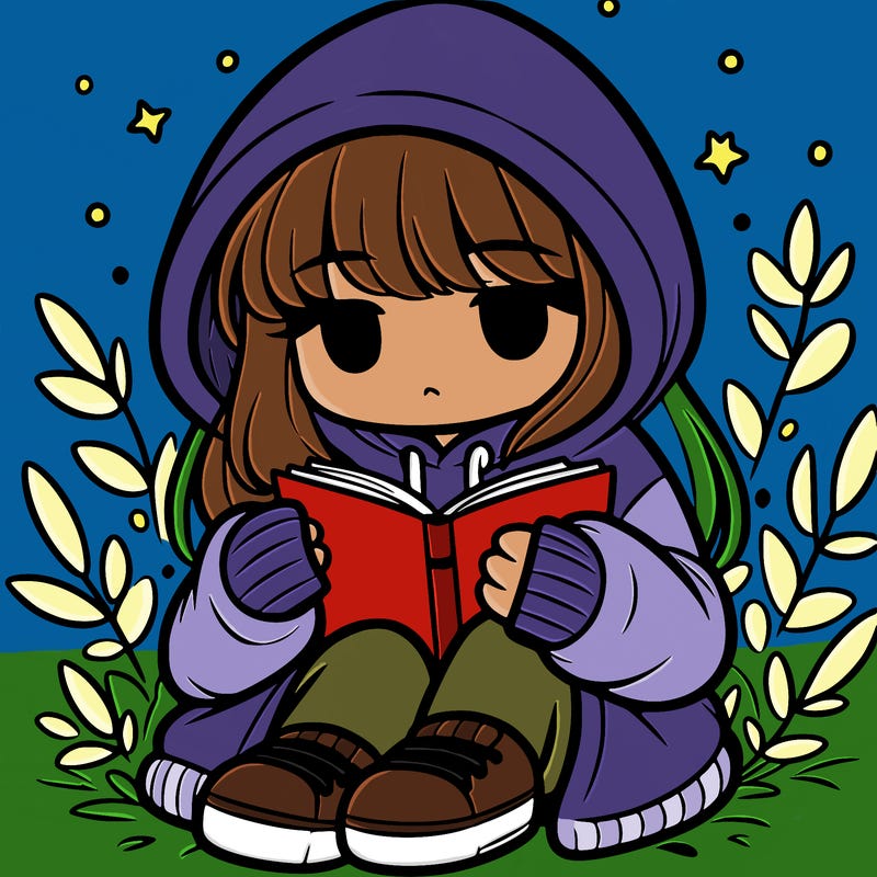 girl in oversized hoodie reading a book