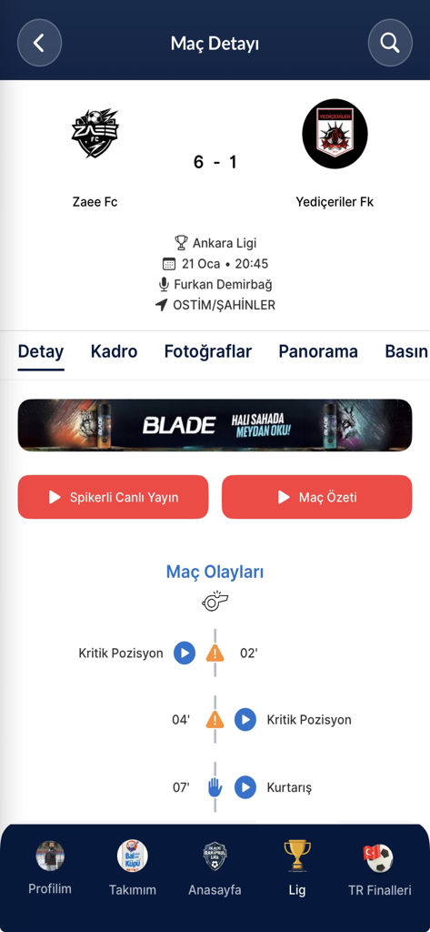 Blade Rakipbul Ligi - Match results and timeline in the Blade Rakipbul Ligi mobile app