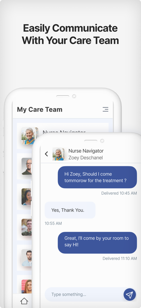 Brain & Performance Centre - Interface of the Brain and Performance Centre app showing a secure chat between a user and their nurse navigator