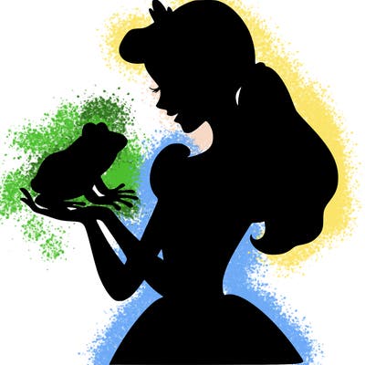 a shadow of a princess holding a frog realistic