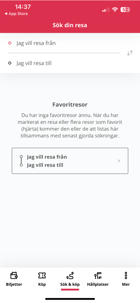 Länstrafiken Jämtland - Trip planner interface of the Länstrafiken Jämtland app for searching transit routes.