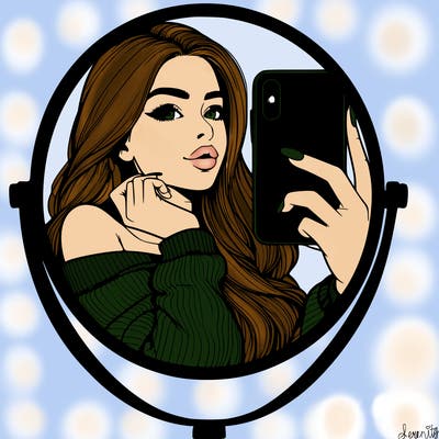 realistic girl taking mirror selfie beautiful