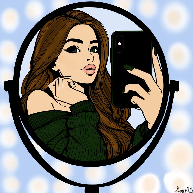 realistic girl taking mirror selfie beautiful