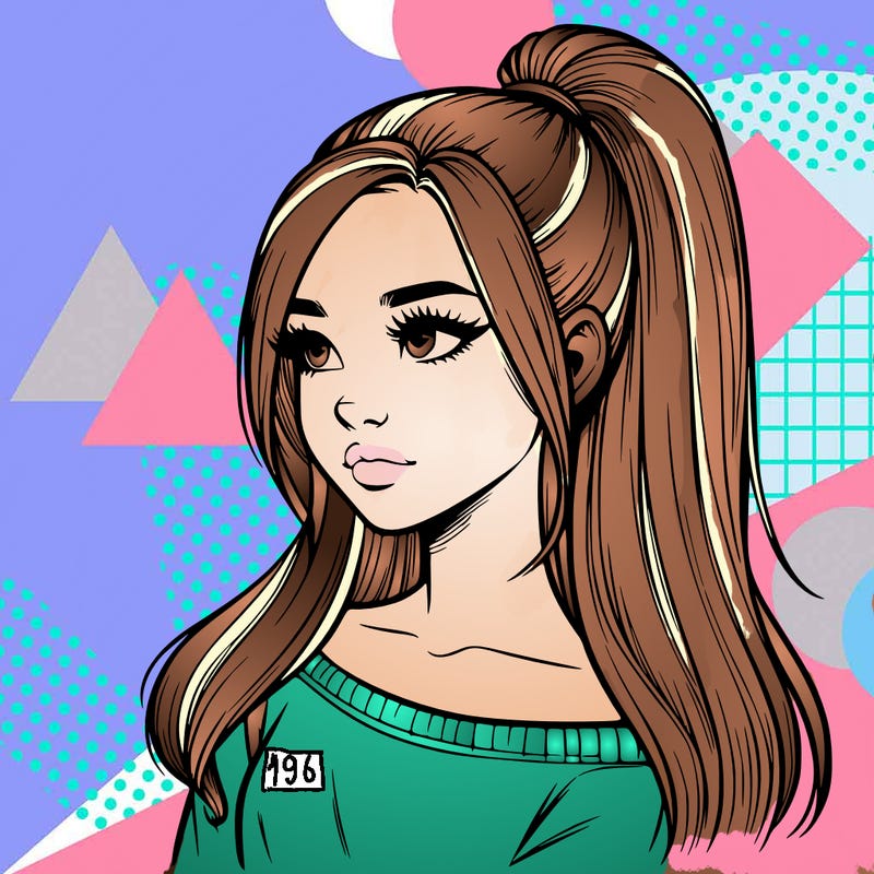 realistic girl with a high ponytail