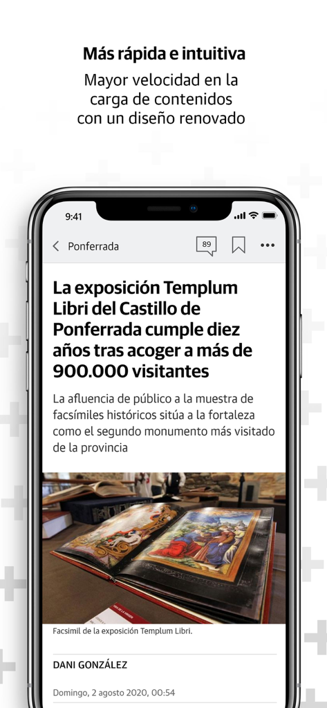Pantalla móvil mostrando la aplicación de noticias Leonoticias con un artículo sobre noticias locales de Ponferrada