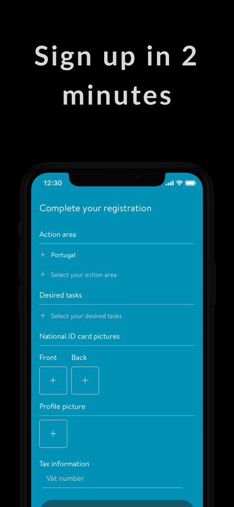 Ein Mobiltelefon zeigt die Registrierungsseite für Dienstleister in der Oscar-App an.