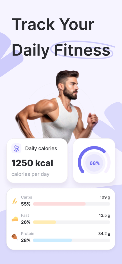 TDEE Calculator - Health Coach - App interface showing daily calorie goals and macro nutrient percentages for carbs fats and protein
