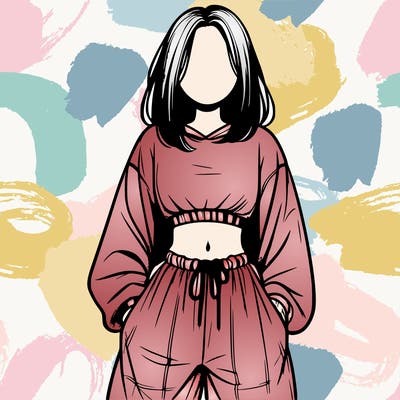 realistic girl faceless with baggy pants and a crop top