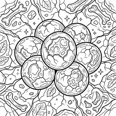 Journey back in time with this fascinating coloring page featuring spherical dinosaur eggs, surrounded by intricate fossil patterns and prehistoric elements. It's a perfect blend of education and creativity, inviting you to bring ancient history to life with your colors.