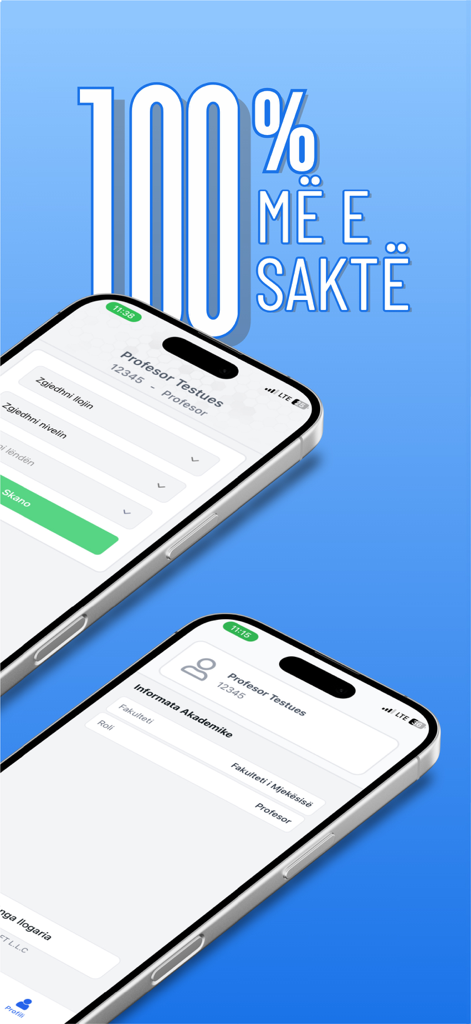 eVijueshmeria - Dos pantallas de iPhone que muestran la interfaz de la aplicación de gestión de asistencia académica eVijueshmeria sobre un fondo azul