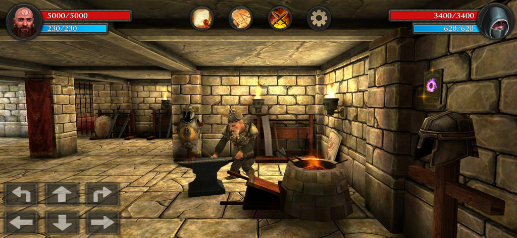 Ein Schmied-NPC an einem Amboss in einem Steinkeller in Moonshades