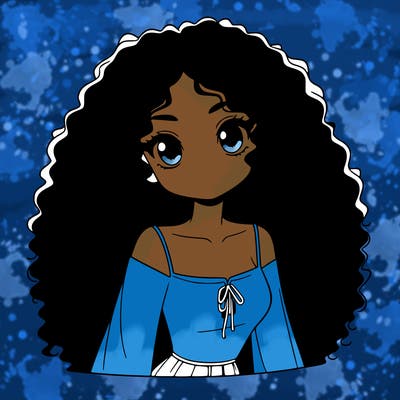 a black anime girl with long afro hair