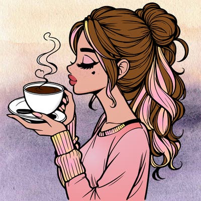 realistic girl drinking coffee