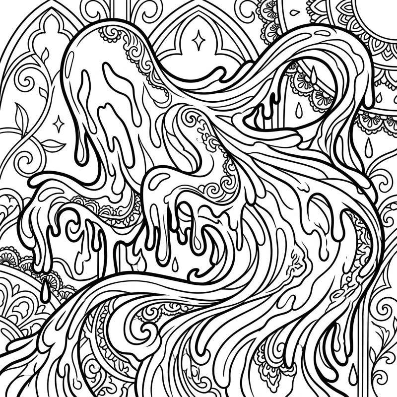 Unleash your creativity with this captivating Gothic Phantom Ooze coloring page. Explore intricate patterns, dramatic shadows, and an ethereal creature waiting for your unique palette.