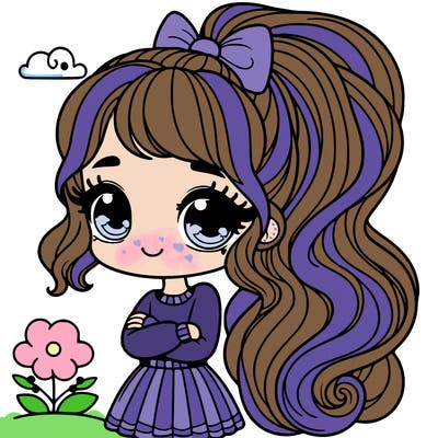 cute girl with a long wavy pony tail