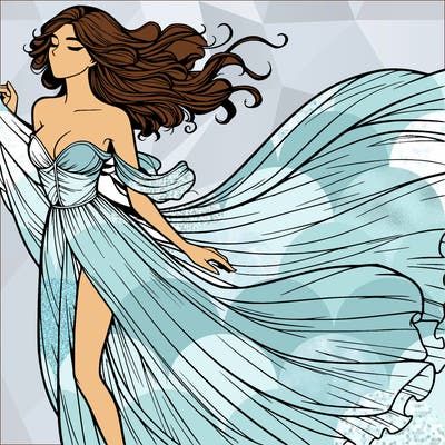 realistic woman in dress flowing the the wind