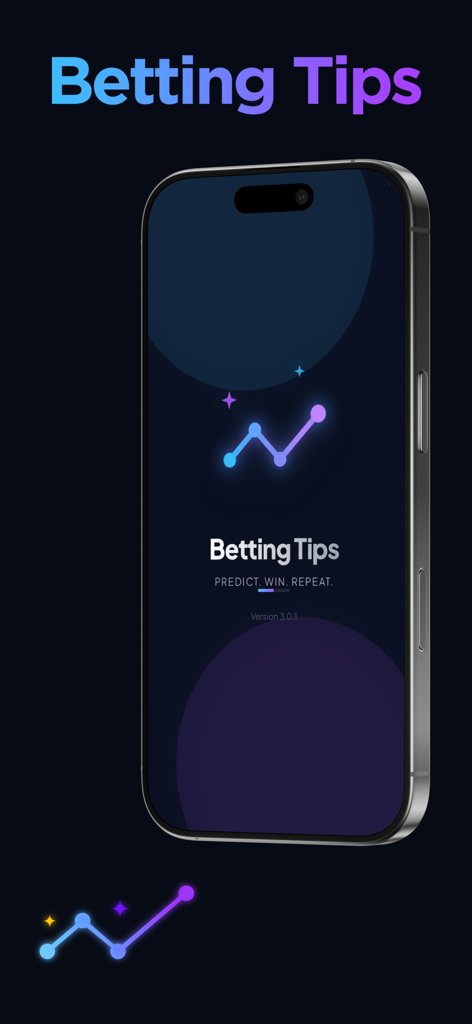 Splash screen of the Betting Tips Expert Picks app showing the slogan Predict Win Repeat and a neon line chart