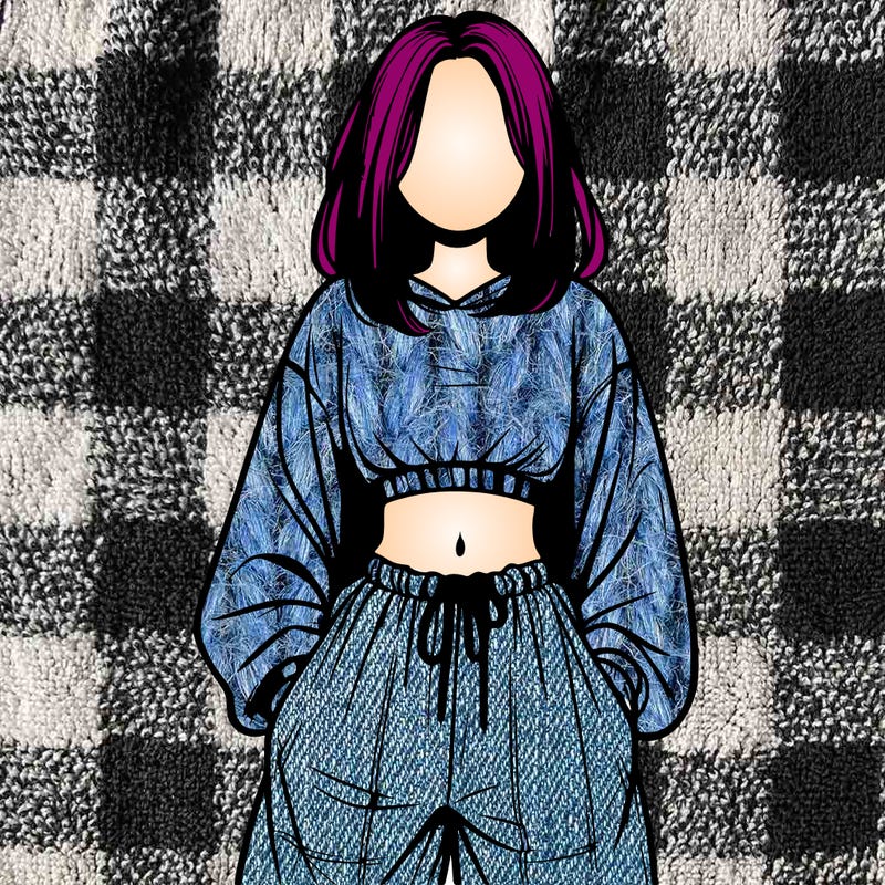 realistic girl faceless with baggy pants and a crop top