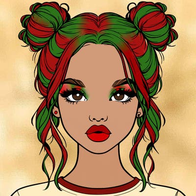 realistic girl with two buns in hair and lips
