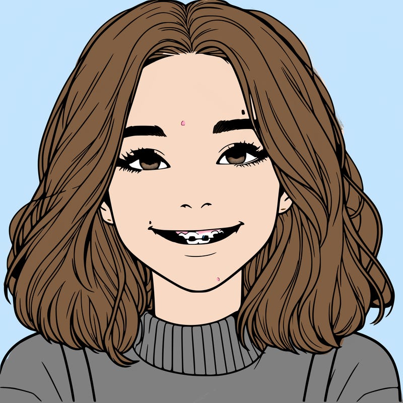 a girl with braces smiling with freckles realistic