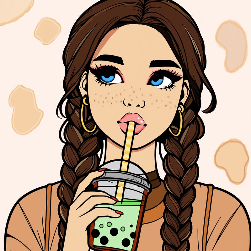 realistic girl with braided hair drinking boba