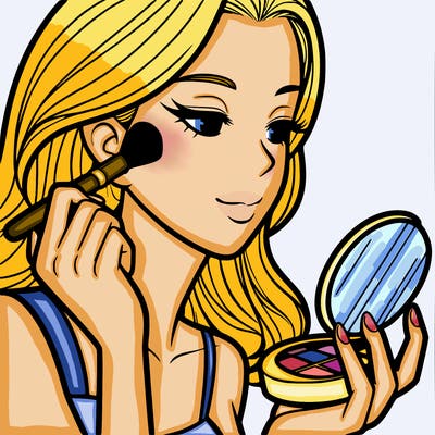 little girl putting on makeup