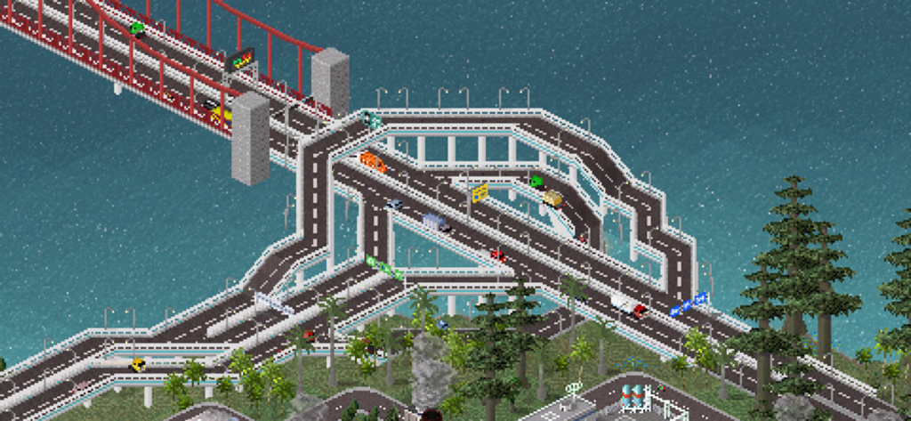TheoTown - Complex highway interchange and suspension bridge in TheoTown pixel art city builder