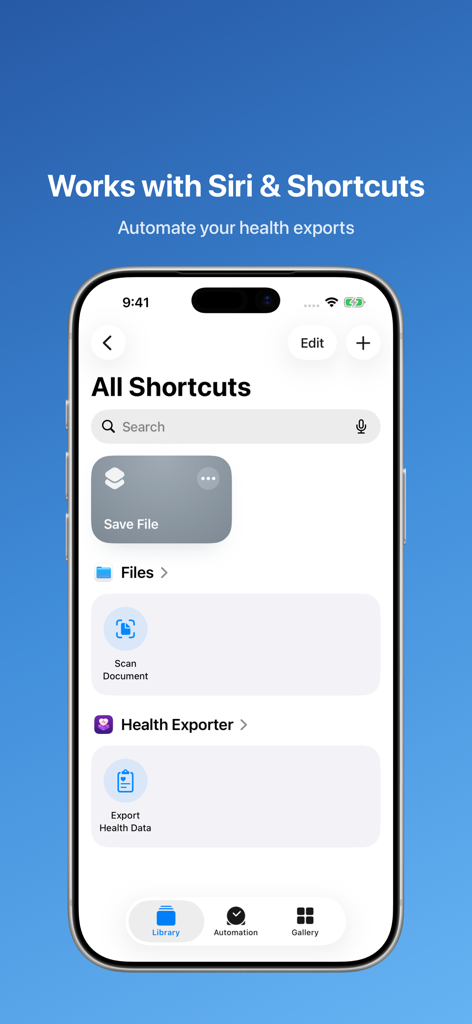 iPhone screen showing the integration of Siri Shortcuts to automate health data exports