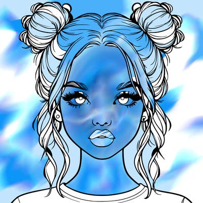 realistic girl with two buns in hair and lips